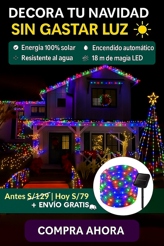 LUCES SOLARES MULTICOLOR 18M + MANDIL IMPERMEABLE NAVIDEÑO(OBSEQUIO)
